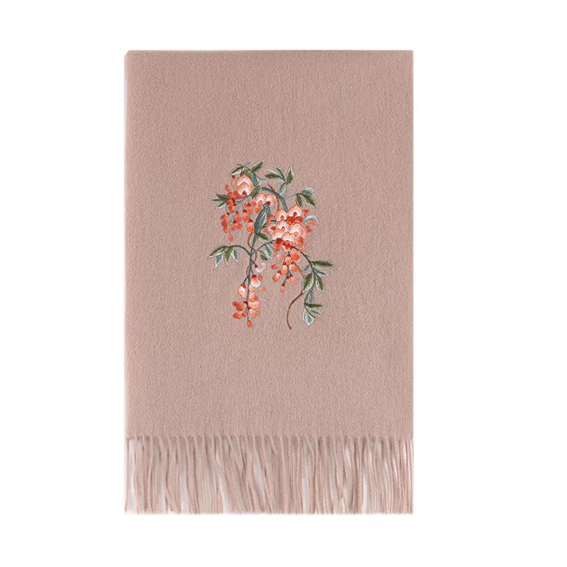 上海故事 紫藤盛开双面刺绣工艺亲肤保暖舒适百搭新中式多色选择礼盒包装 绒线围巾 女款