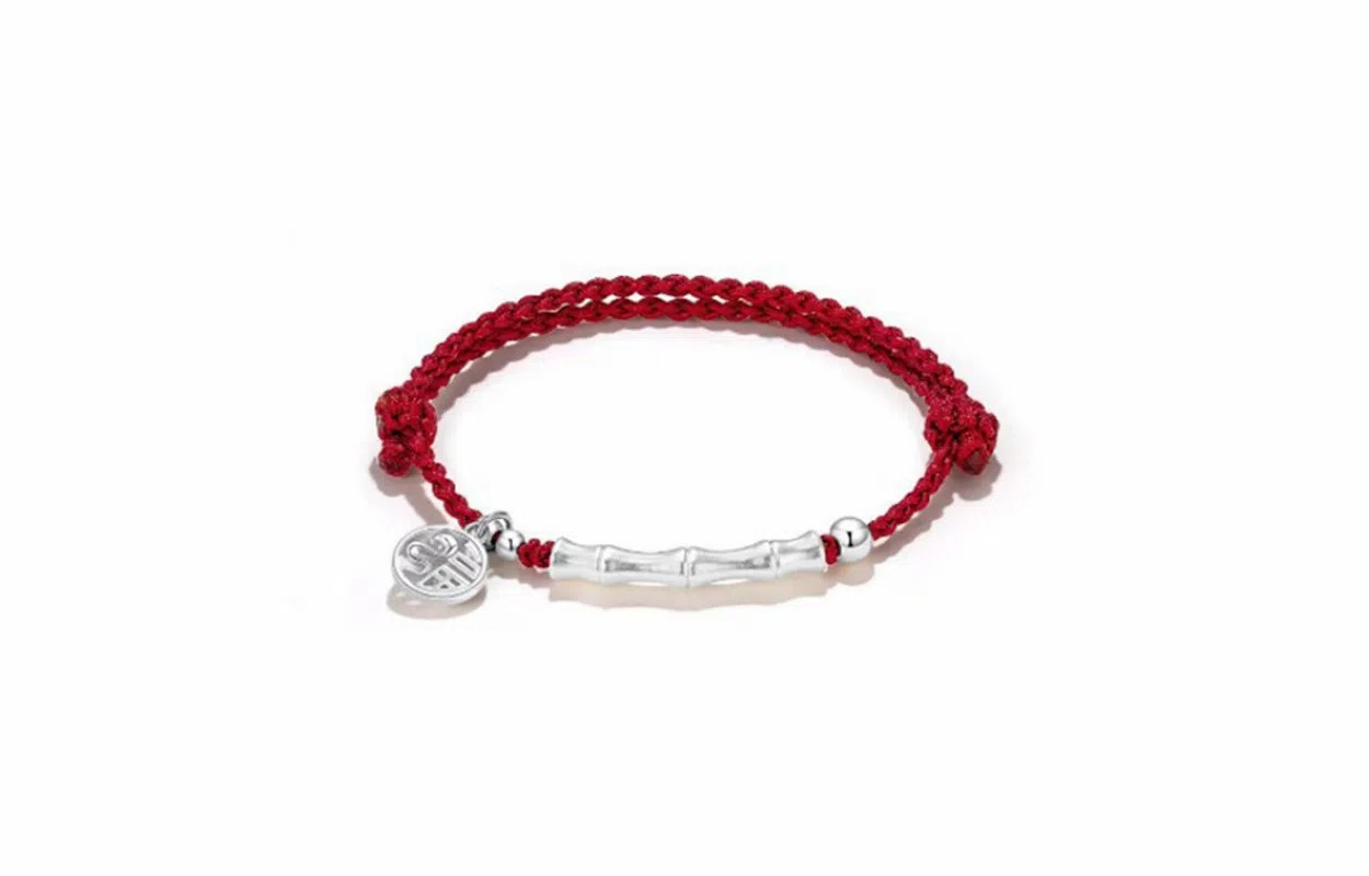 牧言 福蛇竹节 复古新中式立体磨砂节节高升圆珠 镂空灵蛇福字圆牌流苏 好运 合金 手链 男女同款情侣款