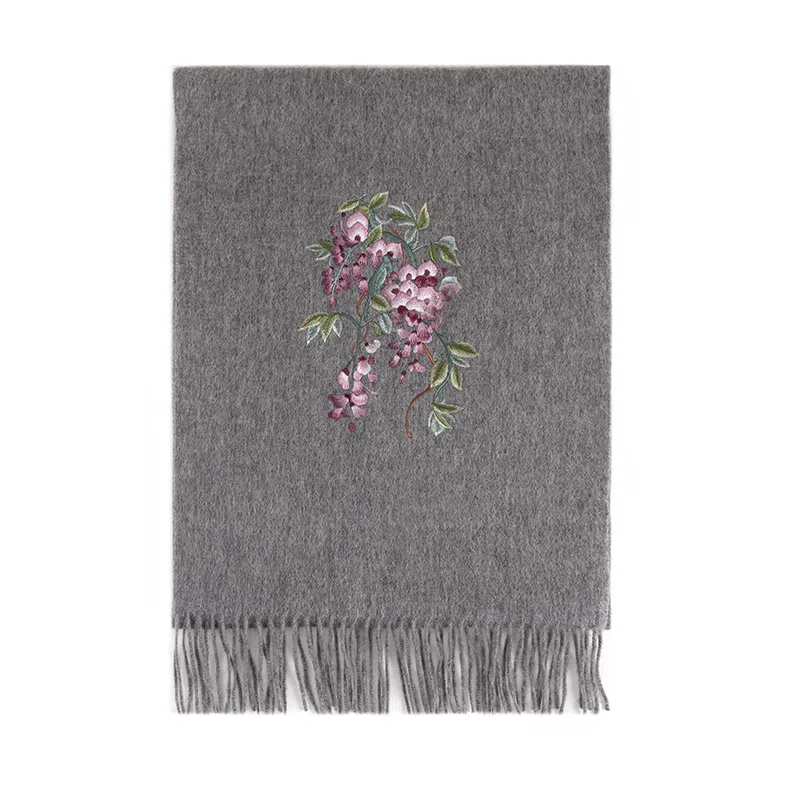 上海故事 紫藤盛开双面刺绣工艺亲肤保暖舒适百搭新中式多色选择礼盒包装 绒线围巾 女款