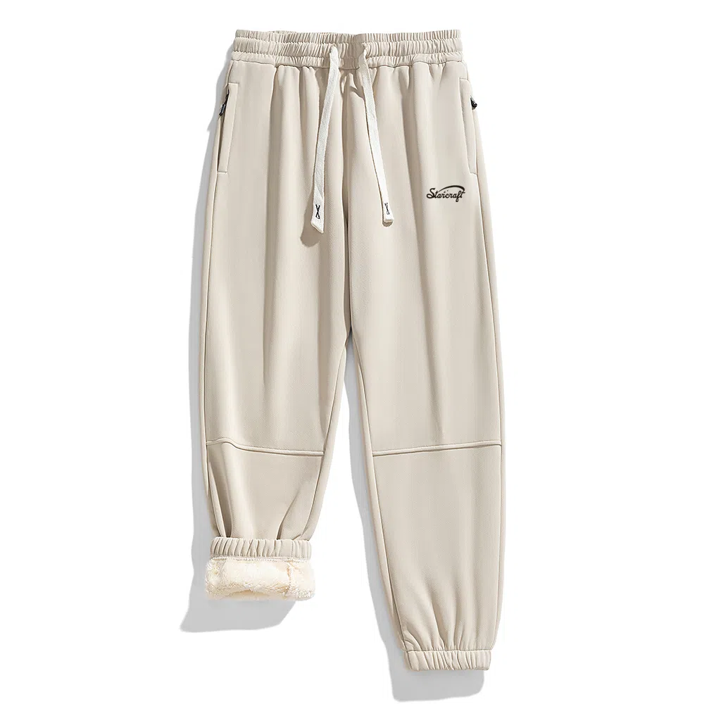 星际者 宽松厚款束脚舒适亲肤柔软百搭抽绳高街加绒针织运动裤 男女同款