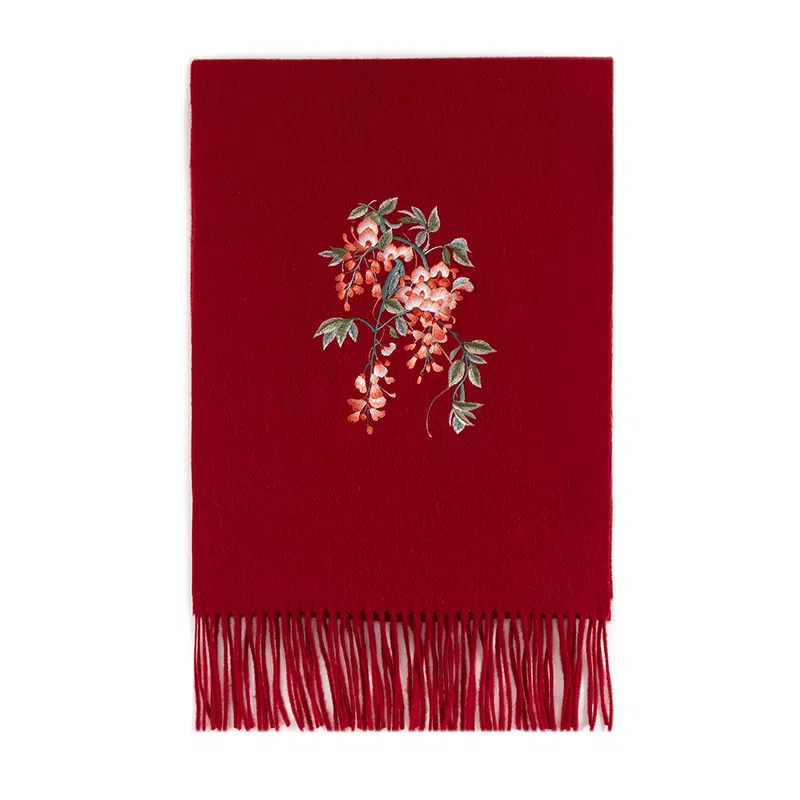 上海故事 紫藤盛开双面刺绣工艺亲肤保暖舒适百搭新中式多色选择礼盒包装 绒线围巾 女款