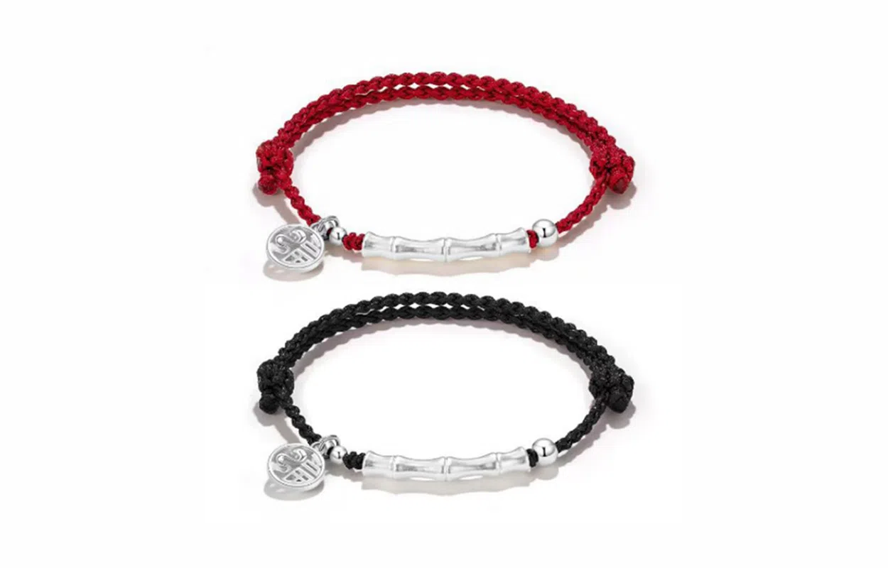 牧言 福蛇竹节 复古新中式立体磨砂节节高升圆珠 镂空灵蛇福字圆牌流苏 好运 合金 手链 男女同款情侣款