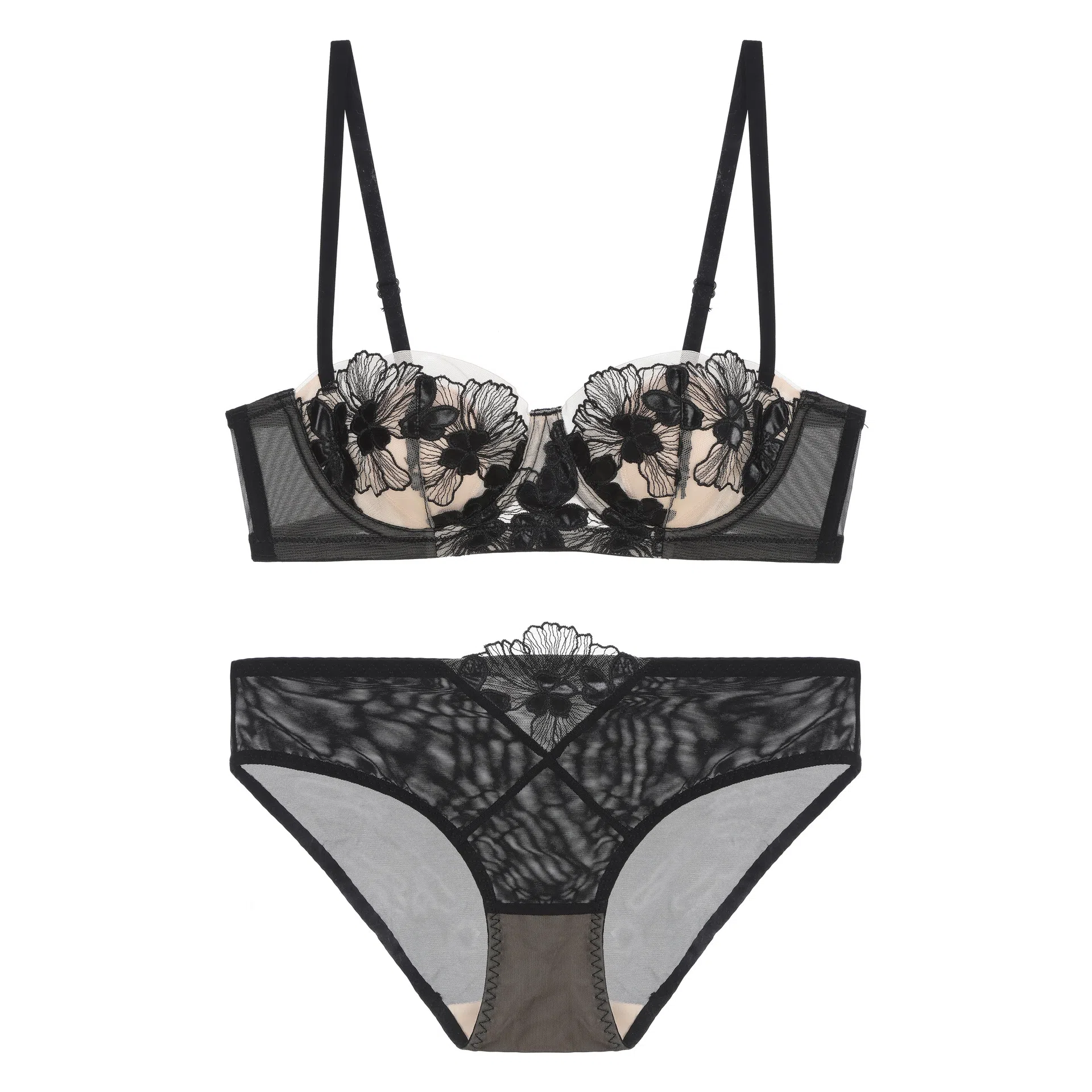 内在密码 法式薄款胸大显小软钢圈防下垂女性感禁欲系蕾丝内衣裤套装 女款