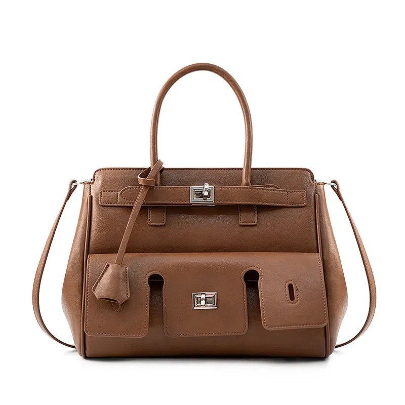 维尼奥 小众复古休闲百搭通勤妈妈包高级感时尚气质简约凯莉包 合成革 单肩斜挎手提包 常规 女款 黑色/椰壳棕/棕色/棕咖色