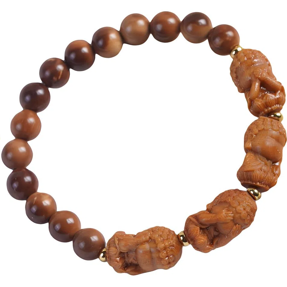 書卓 中式文玩念珠平安福#好运 四不佛雕刻件 库克 手串 男女同款情侣款