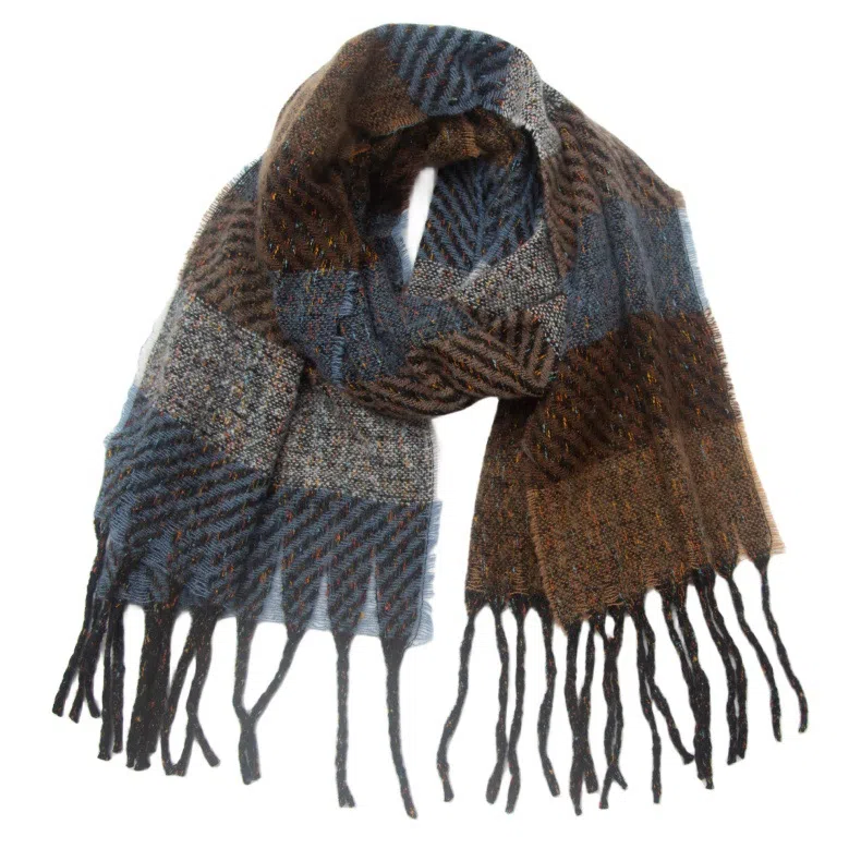 山一丸 条纹流苏 潮流轻奢百搭 绒线围巾 男女同款情侣款