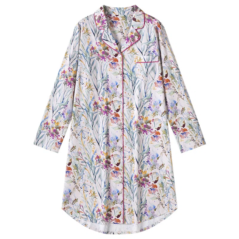 舒雅 纯棉双面布长袖睡裙 女款 粉红