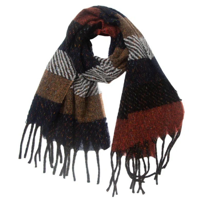 山一丸 条纹流苏 潮流轻奢百搭 绒线围巾 男女同款情侣款