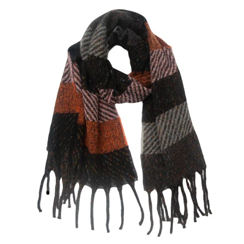 山一丸 条纹流苏 潮流轻奢百搭 绒线围巾 男女同款情侣款