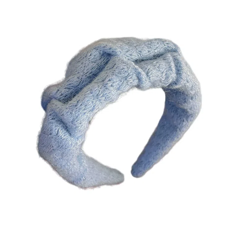 丹琴 甜美克莱因蓝高颅顶褶皱宽边头箍百搭洗脸专用发捆头饰 毛线 发箍 女款