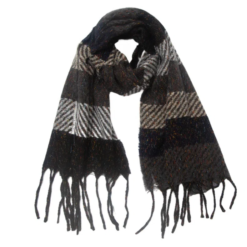 山一丸 条纹流苏 潮流轻奢百搭 绒线围巾 男女同款情侣款