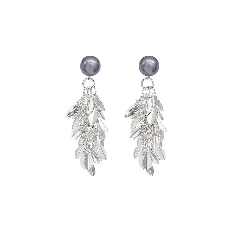 彤彤兔 波光粼粼仿珍珠麦穗流苏耳钉气质清冷风高级感简约长款 树脂 耳环 女款