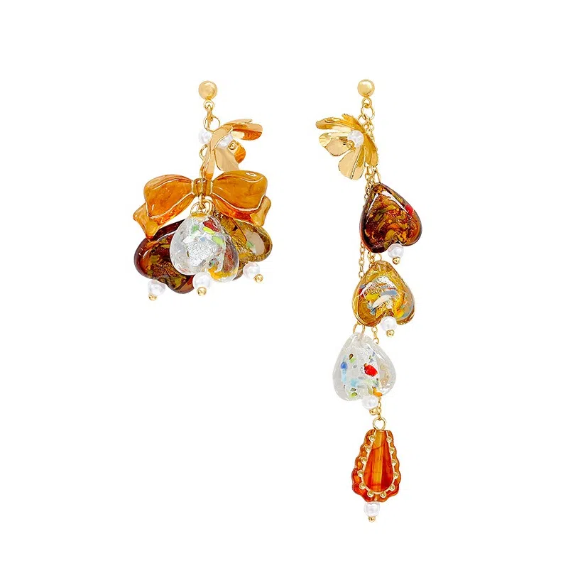 彤彤兔 不对称花朵流苏耳钉女复古港风美拉德气质长款高级感轻奢 合金 耳环 女款