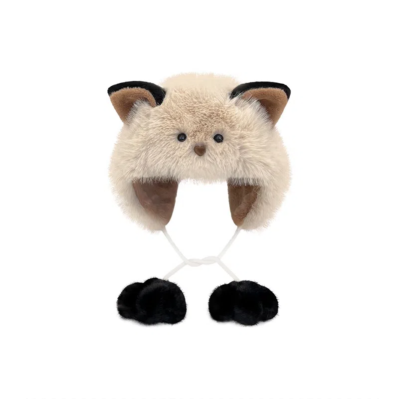 千桐 毛茸茸可爱耳朵土拨鼠通勤百搭保暖 涤纶 绒线帽 女款