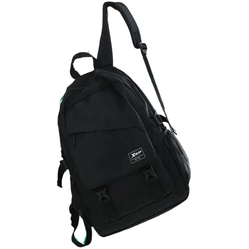 特步 大容量 涤纶 双肩包 男款 曜石黑