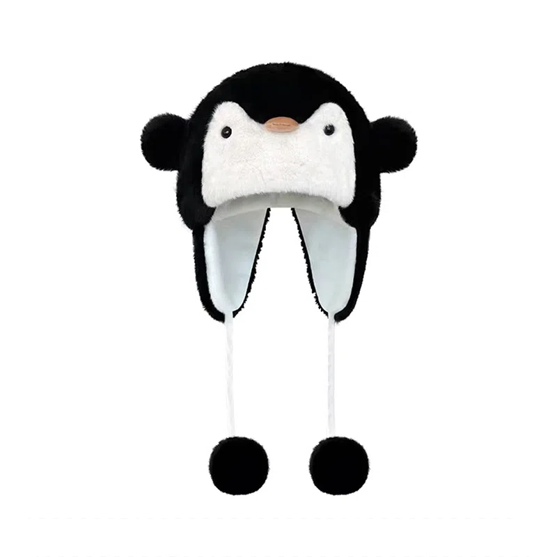 千桐 呆萌可爱 冬季加绒日常通勤企鹅护耳帽 棉 涤纶 帽子 女款