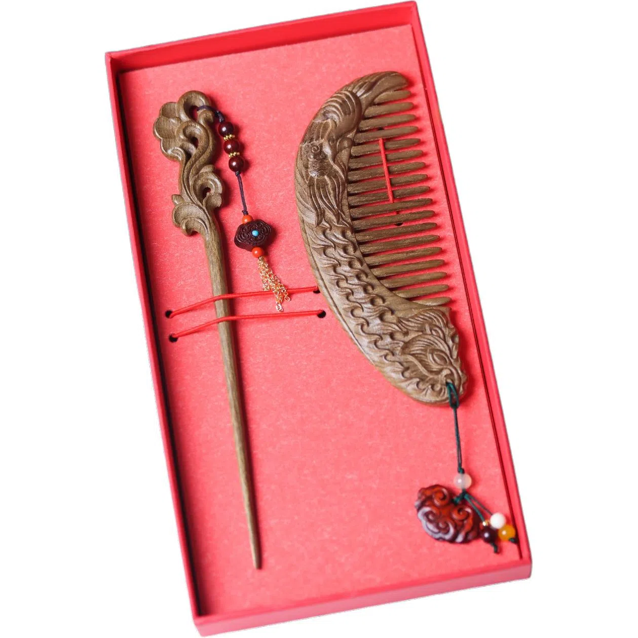 書卓 【如意凤凰】 婚嫁 古典优雅 传统手工 国风潮流 名贵木材 自带香气 原创设计 保真小叶桢楠 楠木 木梳发簪套装 男女同款情侣款