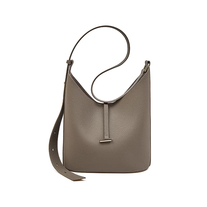 老人头 休闲通勤 牛皮拼合成革 斜挎包 女款 灰色