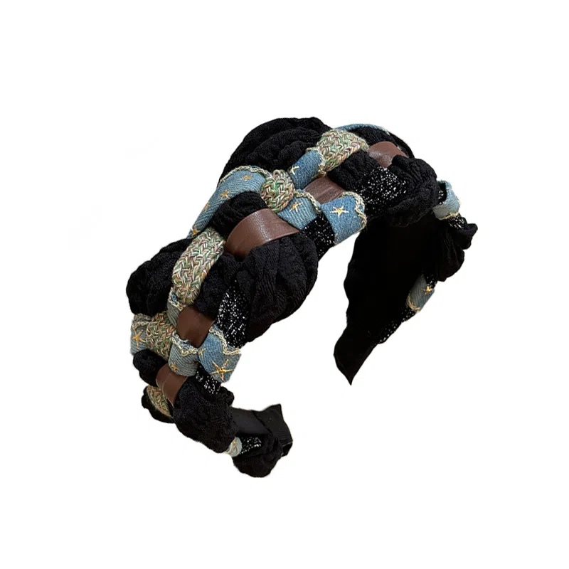 千桐 编织拼接星星高颅顶时尚 西米亚风小众设计感发饰 涤纶 布艺 发箍 女款