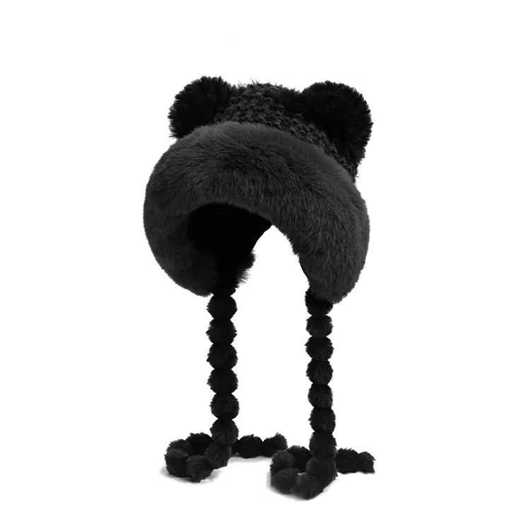 浪莎 毛绒小熊帽 秋冬季防寒护耳加厚保暖 涤纶 帽子 女款