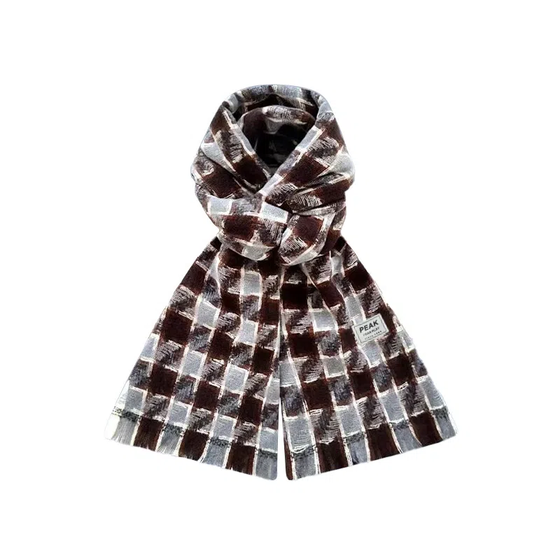 匹克 韩系流苏冬季保暖加厚千鸟格百搭 绒线围巾 男女同款情侣款