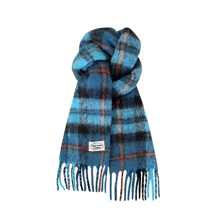 【冬季必备】 浪莎 冰岛蓝围巾秋冬季含羊毛韩系氛围感格子围脖护颈毛绒保暖披肩 绒线围巾 男女同款情侣款