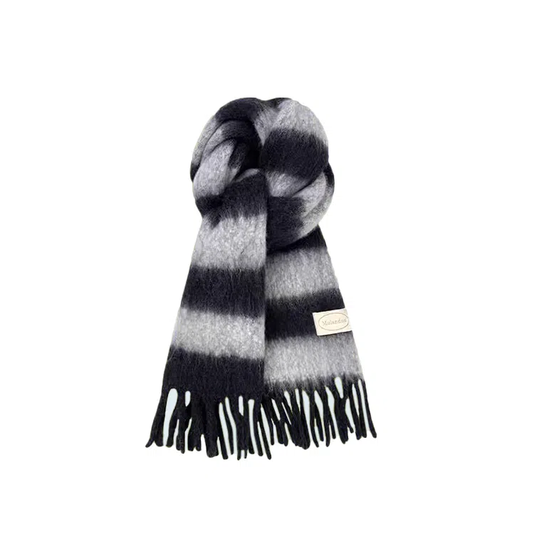 【加大加厚】 浪莎 流苏拼色条纹加大加厚围巾冬季韩系氛围感百搭保暖含羊毛软糯披肩围脖 绒线围巾 男女同款情侣款