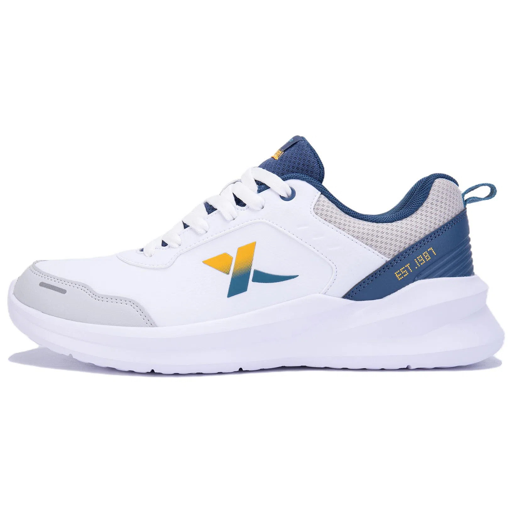 特步 舒适百搭透气轻便 低帮跑步鞋 男款 白蓝灰