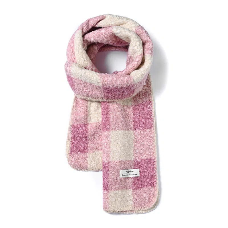 啄木鸟 撞色格子高级感保暖韩系复古加厚 绒线围巾 男女同款情侣款