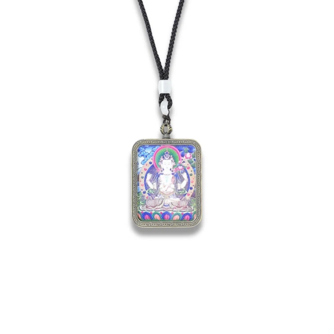 天台山 【天台山官方已祝福加持】天台山四臂观音唐卡观音菩萨唐卡招财转运诸事顺遂好运复古小众 合金 吊坠 男女同款情侣款