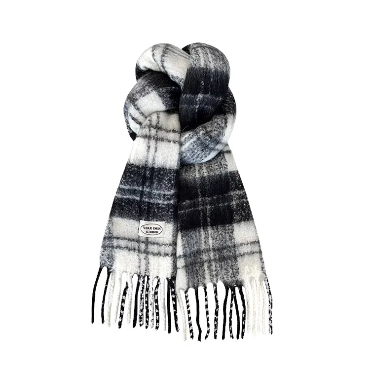 【冬季必备】 浪莎 冰岛蓝围巾秋冬季含羊毛韩系氛围感格子围脖护颈毛绒保暖披肩 绒线围巾 男女同款情侣款