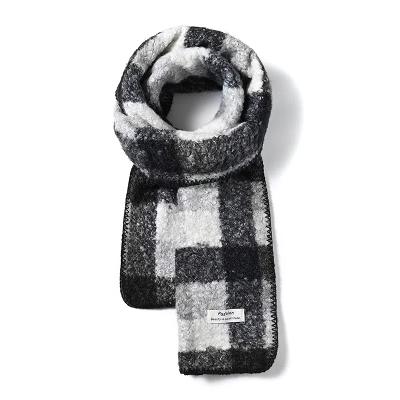 啄木鸟 撞色格子高级感保暖韩系复古加厚 绒线围巾 男女同款情侣款