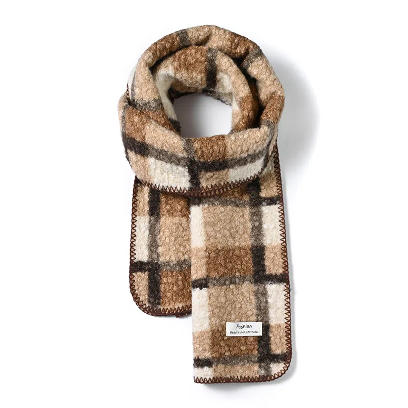 啄木鸟 撞色格子高级感保暖韩系复古加厚 绒线围巾 男女同款情侣款