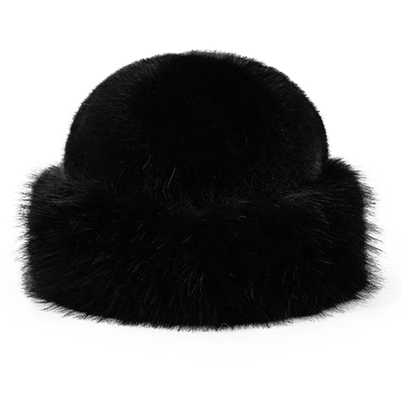 浪莎 外贸日系毛茸茸加绒保暖防寒大头围加厚显脸小 聚酯纤维 盆帽 女款