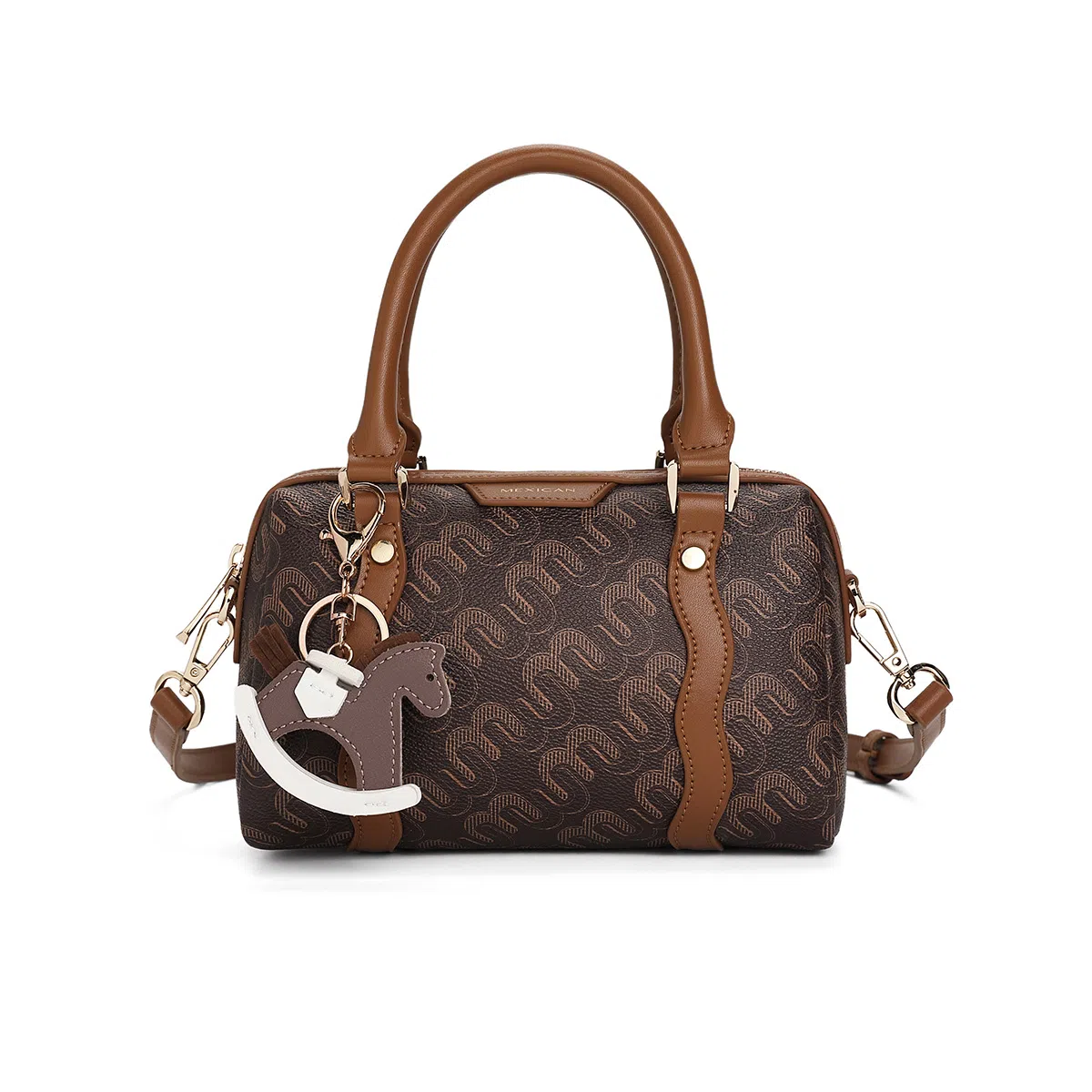 稻草人 老花拼色时尚百搭 聚氨酯 波士顿包手提包 女款 咖啡色/卡其灰