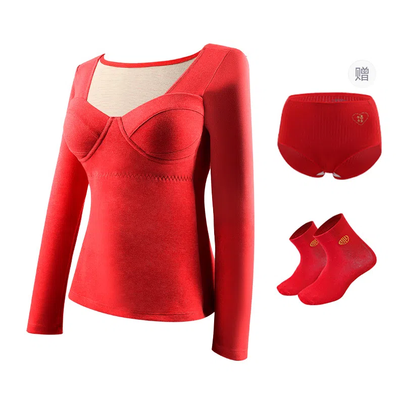 欧迪芬 本命年羊毛蚕丝加厚打底柔软蓄热升温御寒高弹保暖上装 女款