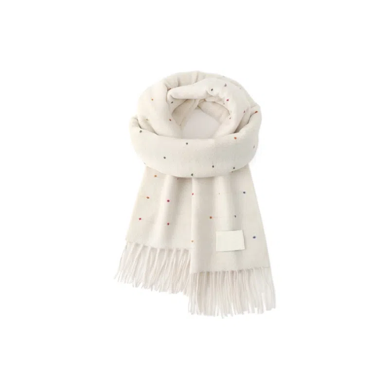 千桐 流苏彩色波点学院风冬日温暖柔软披肩加厚针织百搭 棉 绒线围巾 男女同款情侣款