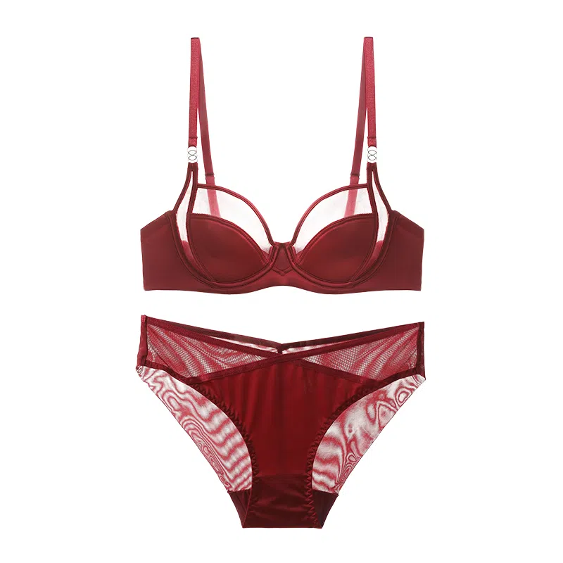 内在密码 红色结婚新娘薄款大胸显小胸性感本命年内衣裤套装 女款