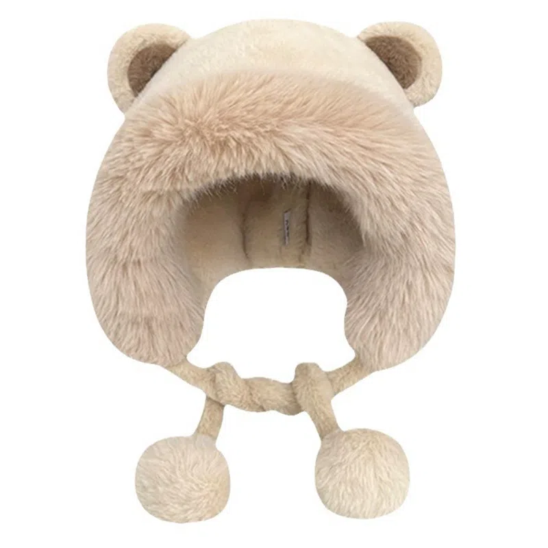 千桐 秋冬保暖护耳毛绒小熊帽 绑带 加厚保暖可爱显脸小 软糯少女心 骑车防风 聚酯纤维 绒线帽 女款
