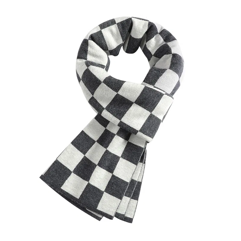 啄木鸟 纯羊毛千鸟格子保暖针织简约大气时尚英伦风 绒线围巾 男女同款情侣款