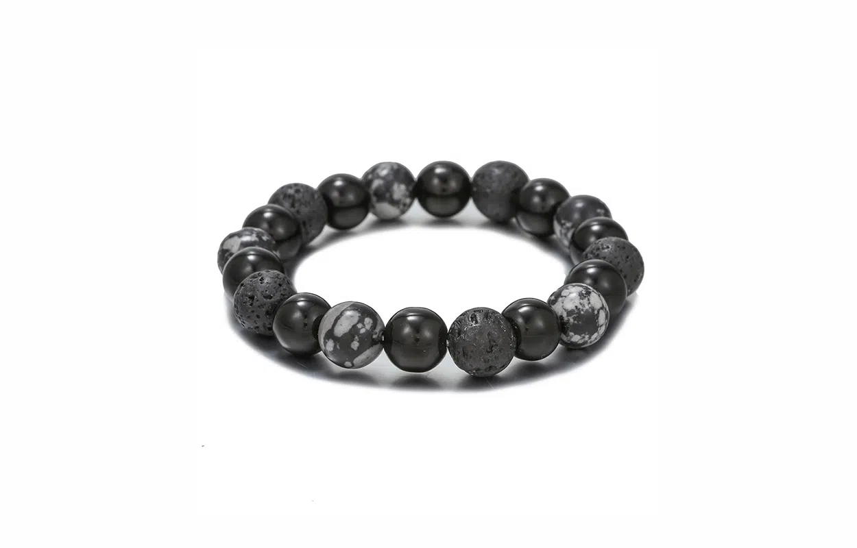 牧言 幻夜星球 暗黑气质简约小众设计高级感 立体不规则熔岩雪花圆珠串珠手饰 石头 手串 男款