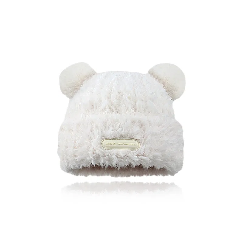 千桐 小熊耳朵毛绒套头帽可爱萌趣百搭秋冬季保暖氛围感针织帽 涤纶 绒线帽 男女同款情侣款