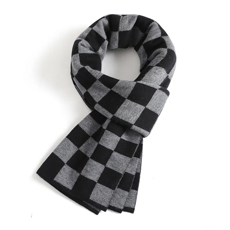 啄木鸟 纯羊毛千鸟格子保暖针织简约大气时尚英伦风 绒线围巾 男女同款情侣款