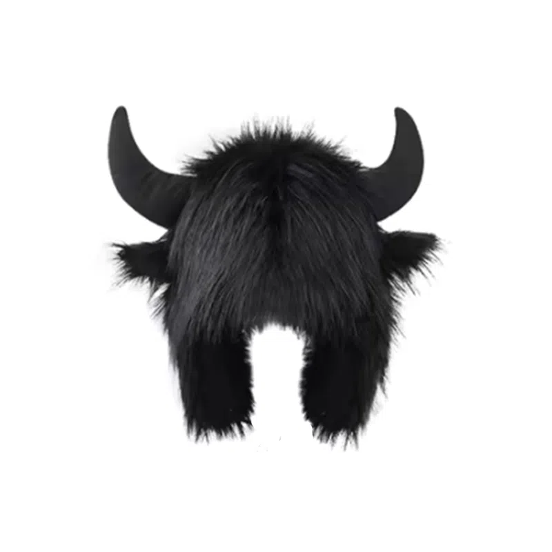 千桐 牛魔王牛角护耳帽 搞怪冬日防寒保暖 棉 涤纶 绒线帽 男女同款情侣款