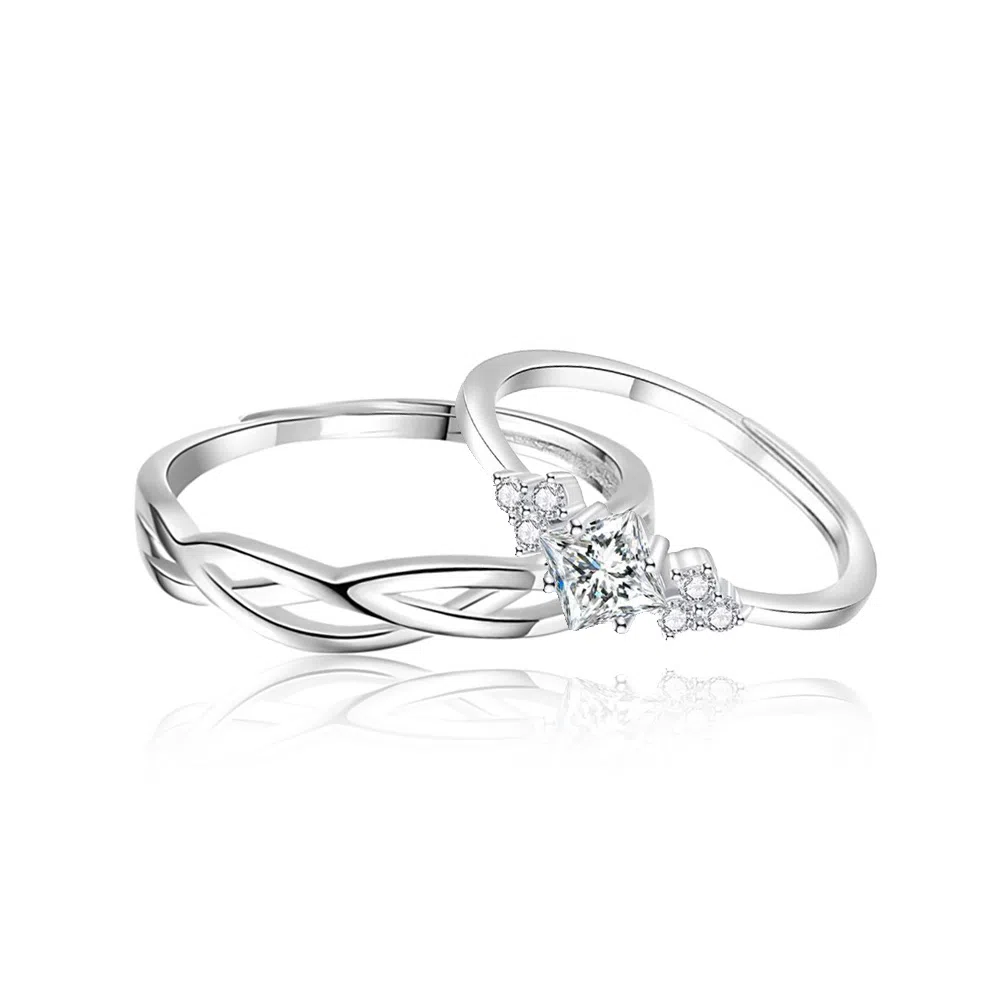 【999足银】 永恒旋律 钟爱久久对戒交织款 浪漫精致女友心动高级感 开口戒可调节 恋爱表白约会学生告白纪念日 纯银 戒指 男女同款情侣款