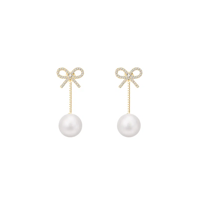 芒果饰品 适合秋天的后挂式蝴蝶流苏珍珠独特轻奢高级感 铜 耳环 女款