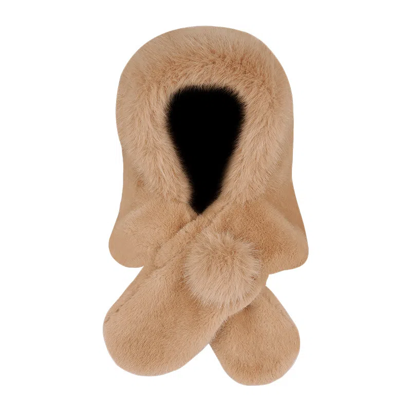 啄木鸟 秋冬保暖毛绒纯色帽子二合一加绒加厚护脸护颈东北防风防寒简约百搭 聚酯纤维 绒线帽 女款