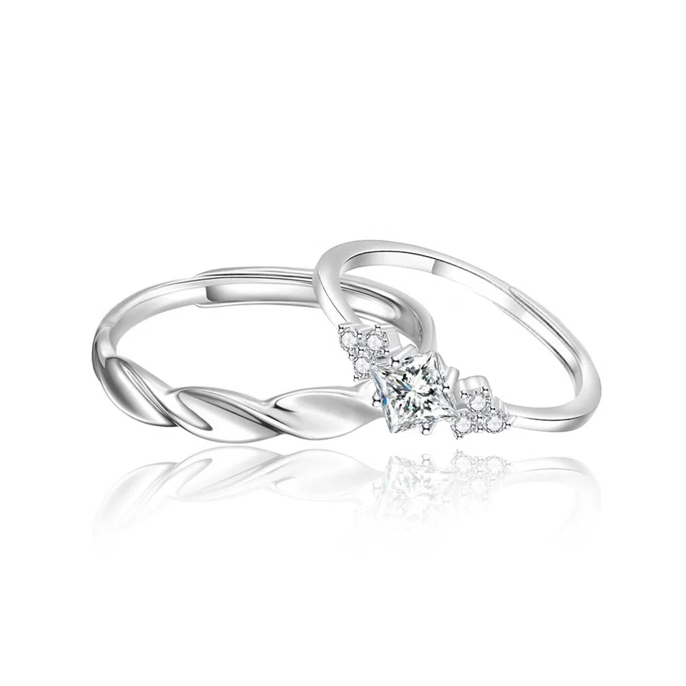 【999足银】 永恒旋律 钟爱久久系列初恋对戒 浪漫精致女友心动高级感 开口戒可调节 恋爱表白约会学生告白纪念日 纯银 戒指 男女同款情侣款