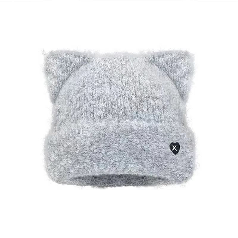 千桐 可爱猫耳爱心标 冬日保暖少女可爱萌系 小蛋糕 聚酯纤维 毛绒帽 男女同款情侣款