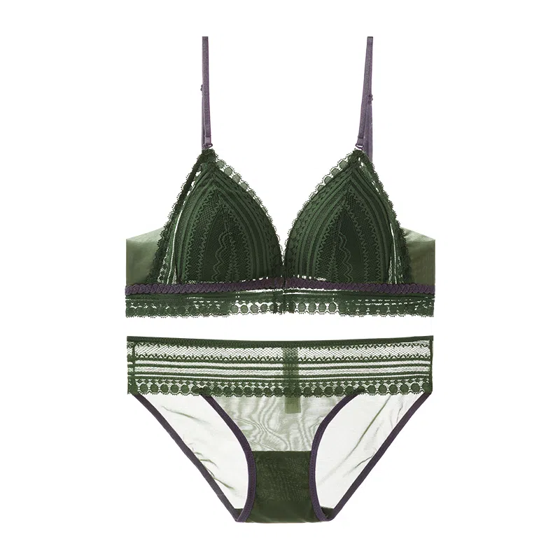 内在密码 前扣美背女士低胸薄款小胸专属性感纯欲蕾丝法式三角杯内衣裤套装 女款